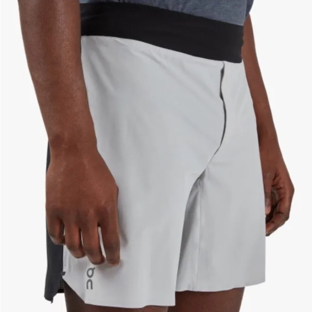 On Running Men's Athletic Shorts in Light Gray and Black